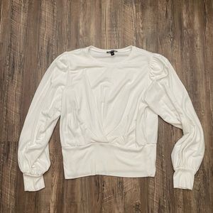 Express Thick Waist-Band Puff Long Sleeve White Top